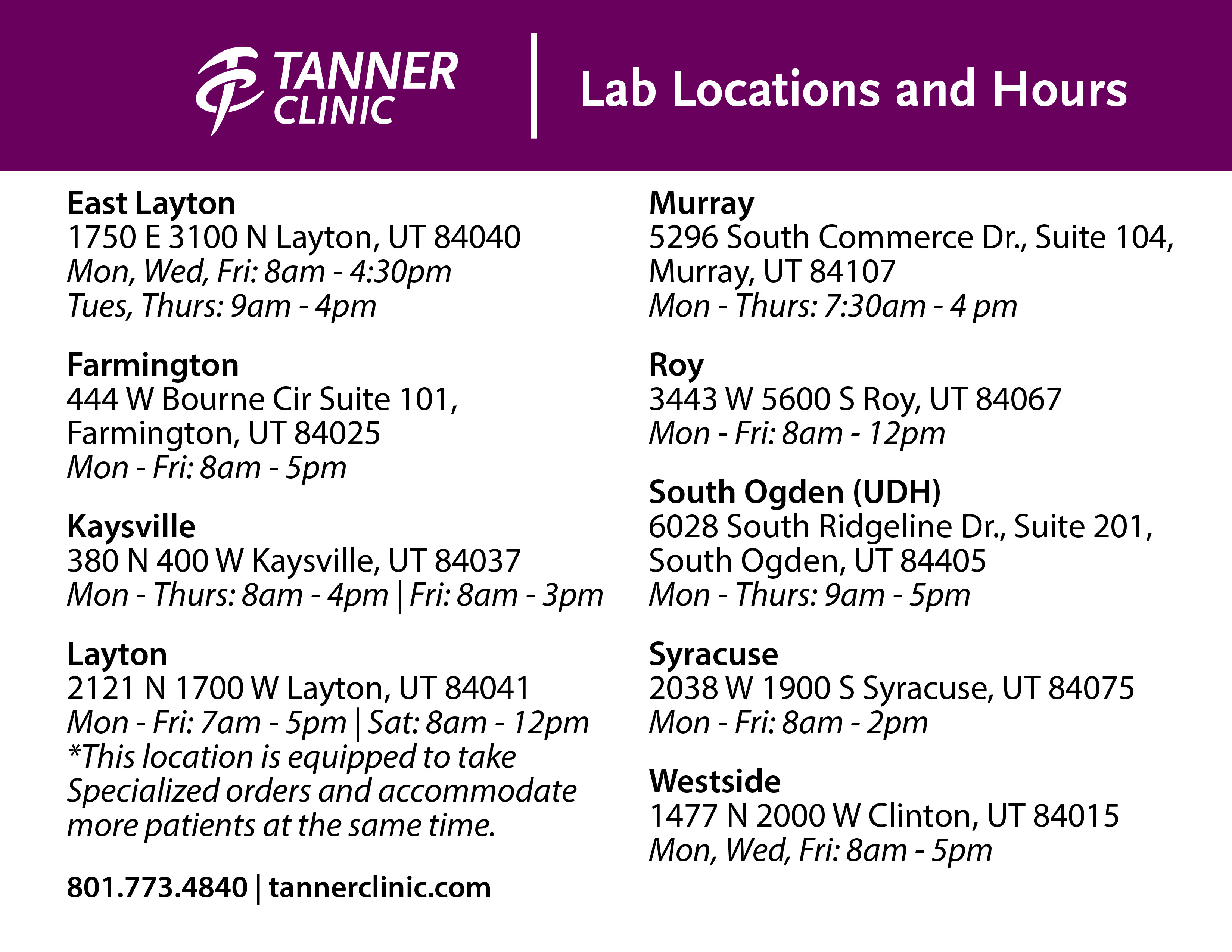 LOCATIONS & HOURS