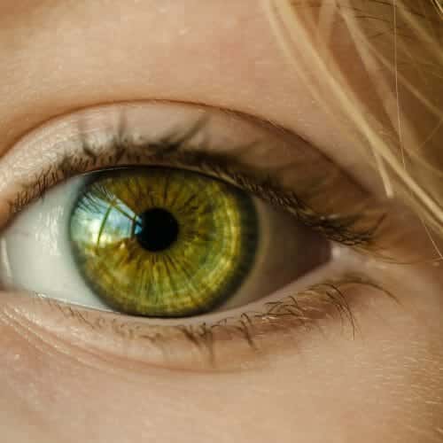 close up of a woman's hazel eye